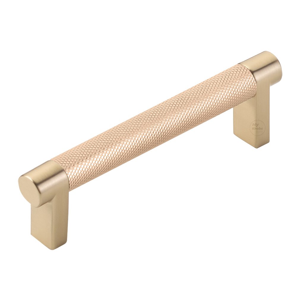 4" Centers Rectangular Stem in Satin Brass And Knurled Bar in Satin Copper