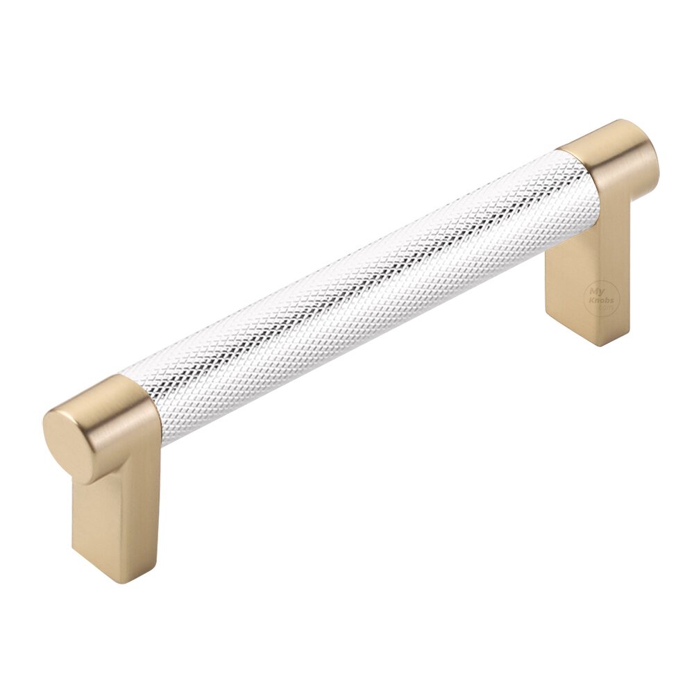 4" Centers Rectangular Stem in Satin Brass And Knurled Bar in Polished Chrome