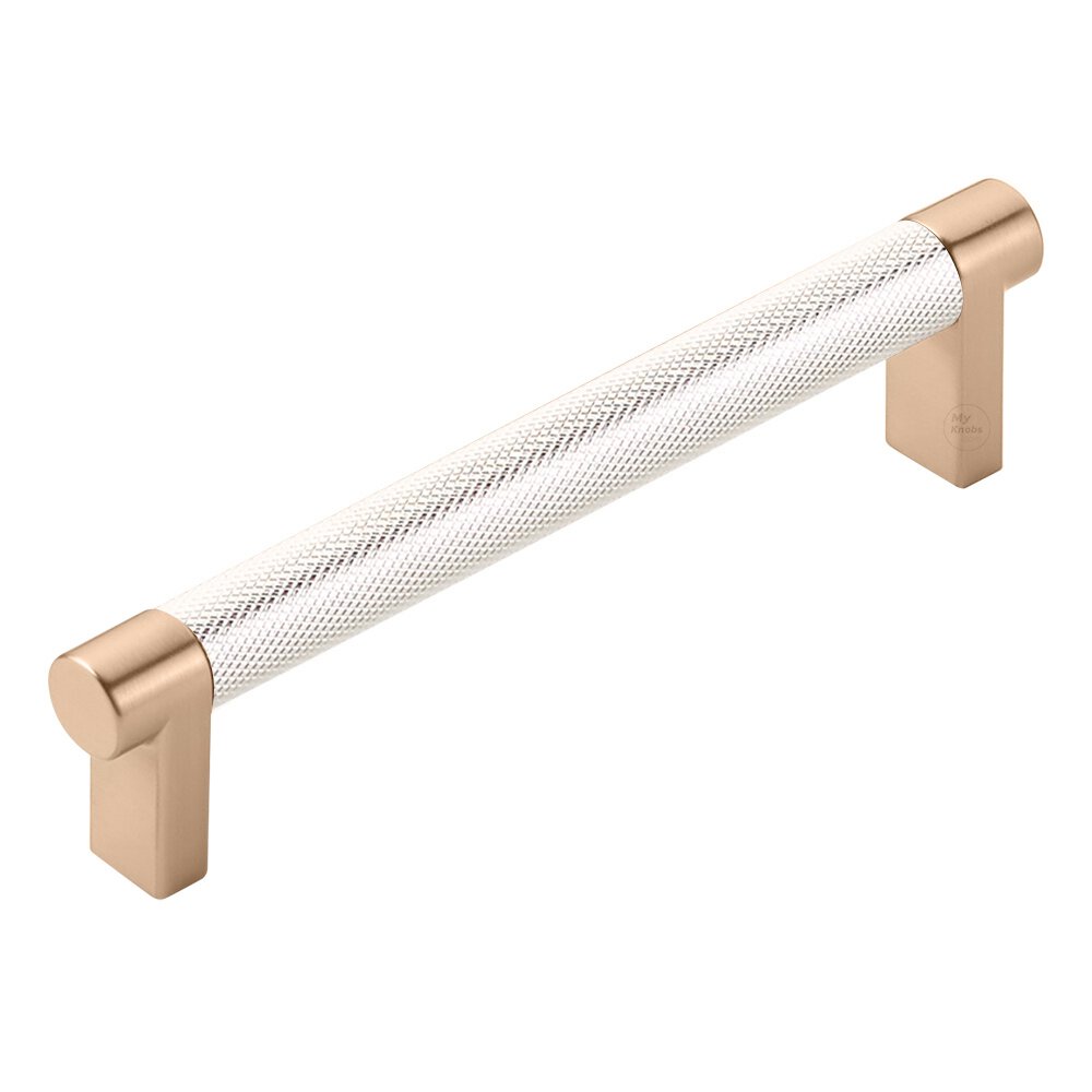 5" Centers Rectangular Stem in Satin Copper And Knurled Bar in Polished Nickel