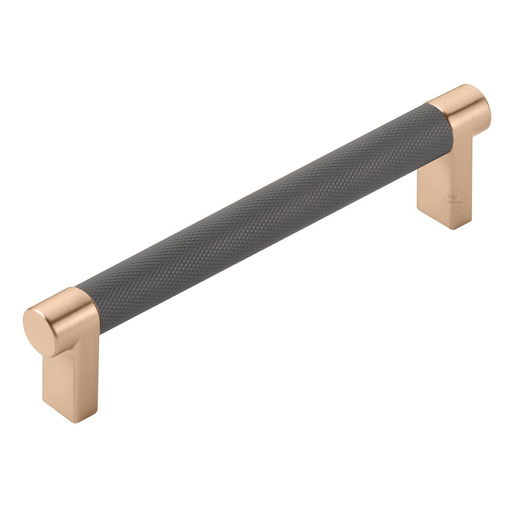 5" Centers Rectangular Stem in Satin Copper And Knurled Bar in Flat Black