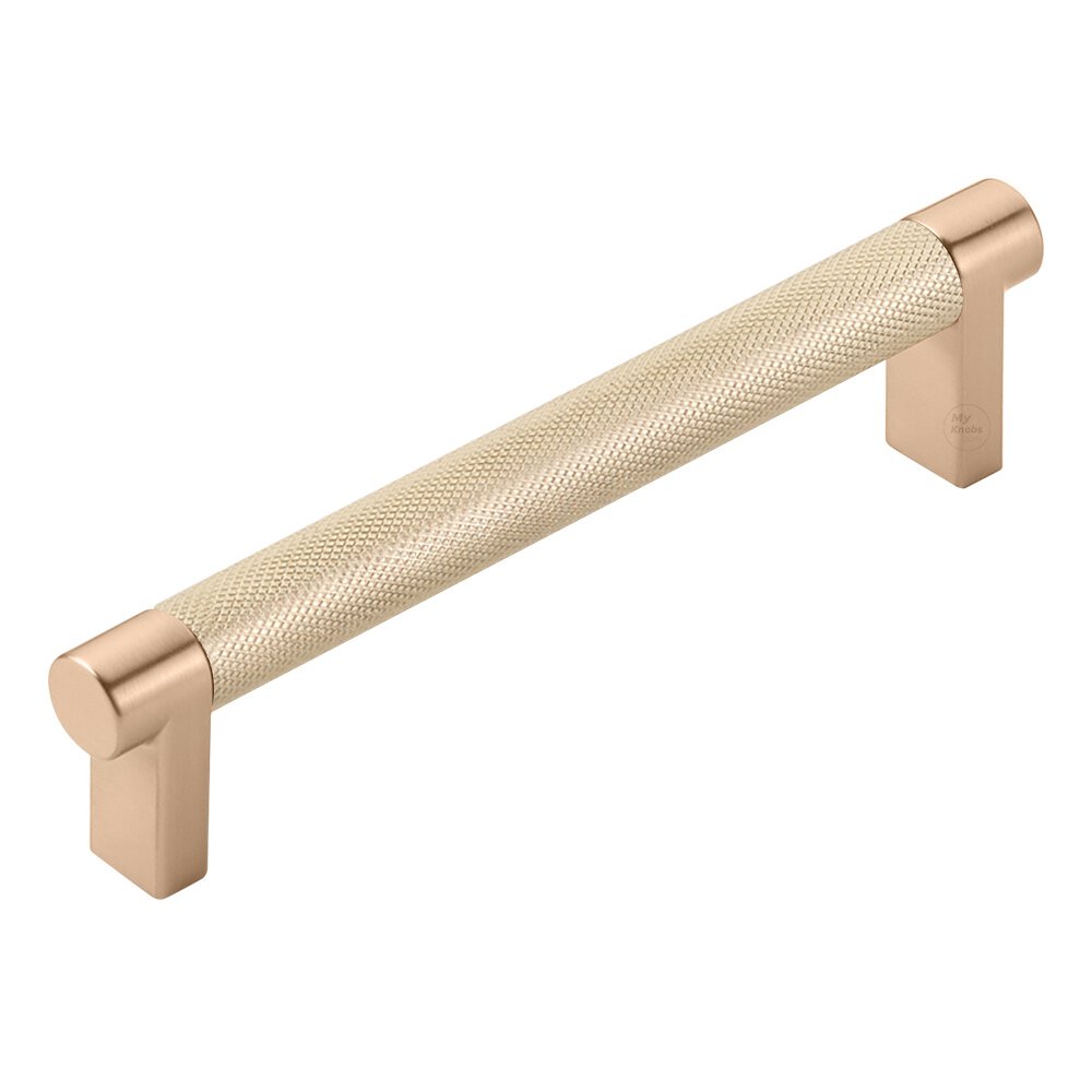5" Centers Rectangular Stem in Satin Copper And Knurled Bar in Satin Brass