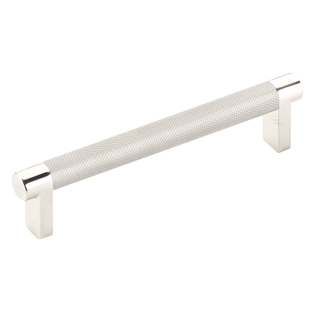 5" Centers Rectangular Stem in Polished Nickel And Knurled Bar in Satin Nickel