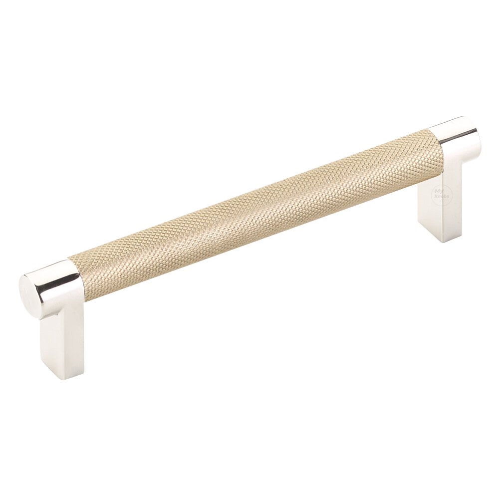 5" Centers Rectangular Stem in Polished Nickel And Knurled Bar in Satin Brass