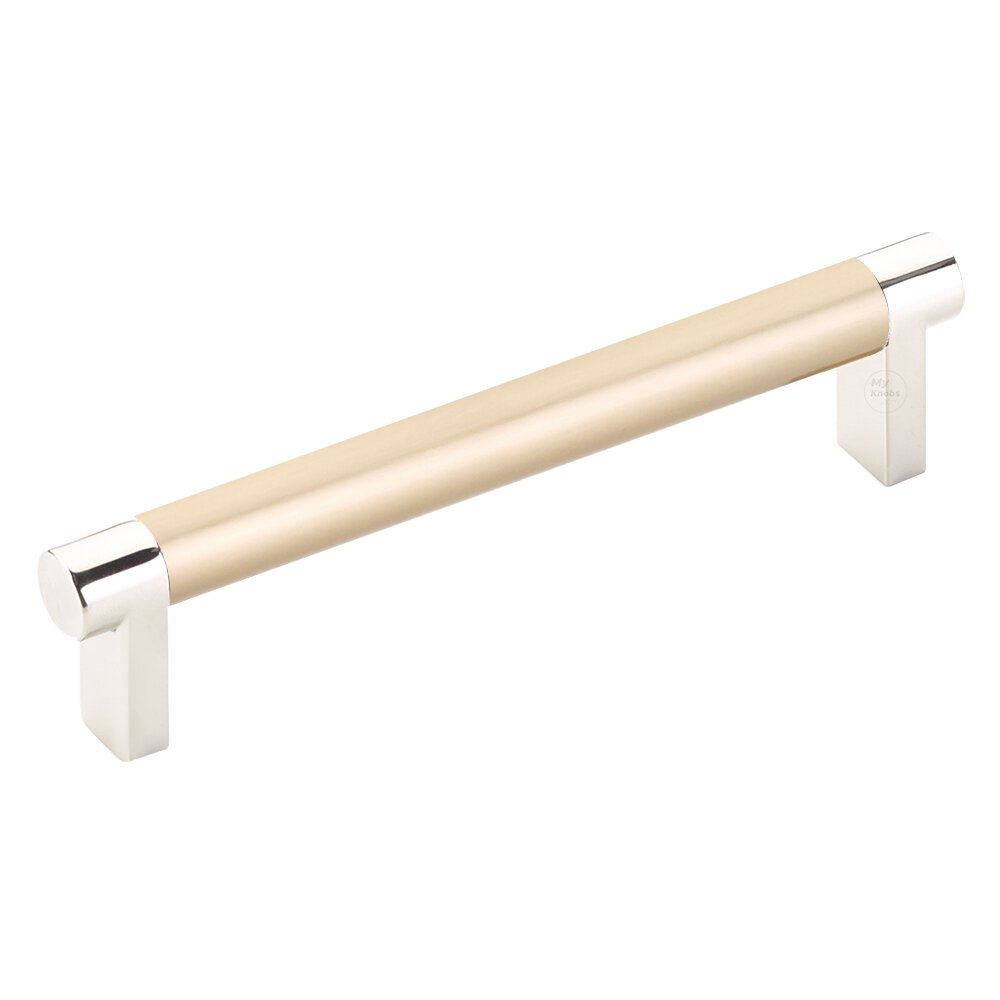 5" Centers Rectangular Stem in Polished Nickel And Smooth Bar in Satin Brass