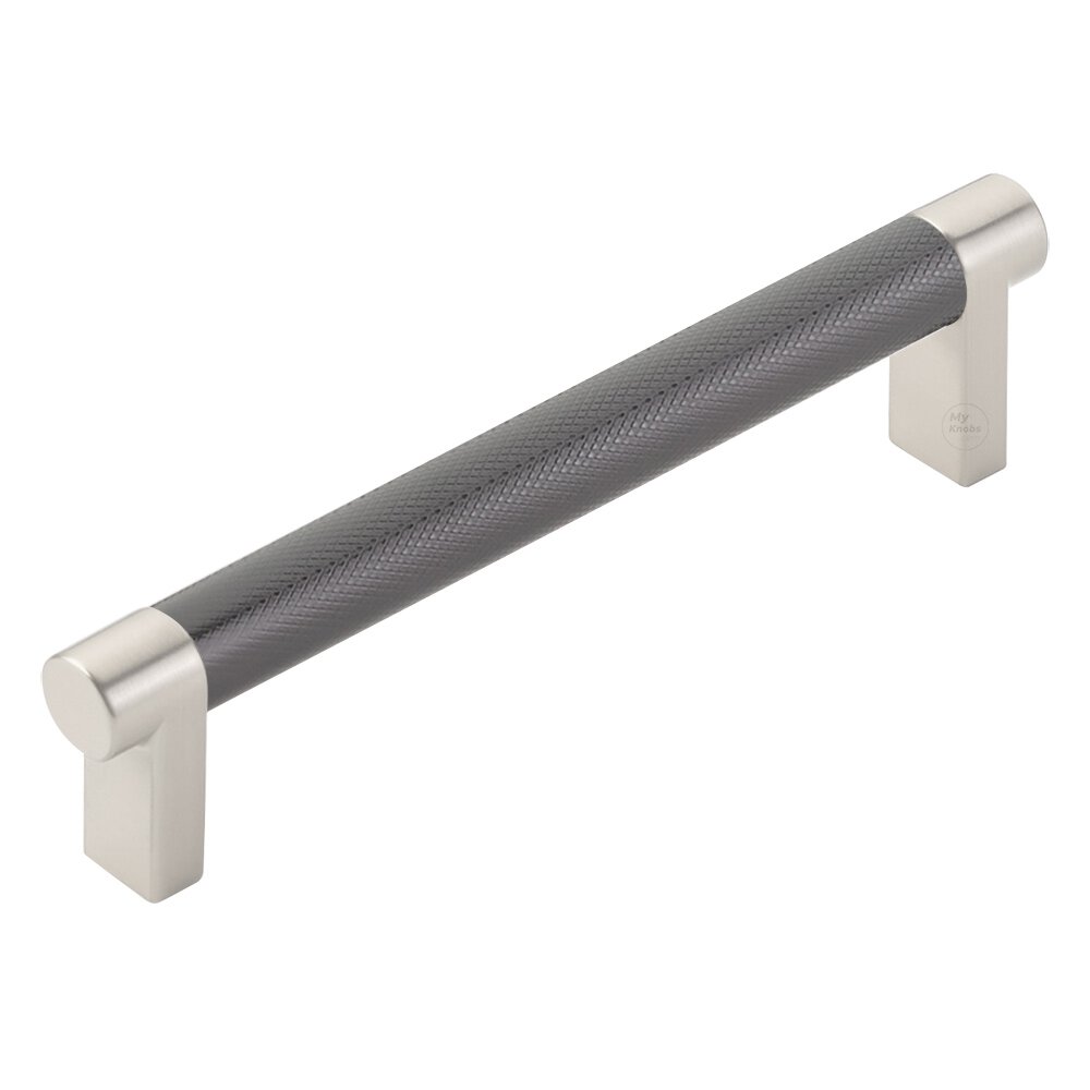 5" Centers Rectangular Stem in Satin Nickel And Knurled Bar in Oil Rubbed Bronze