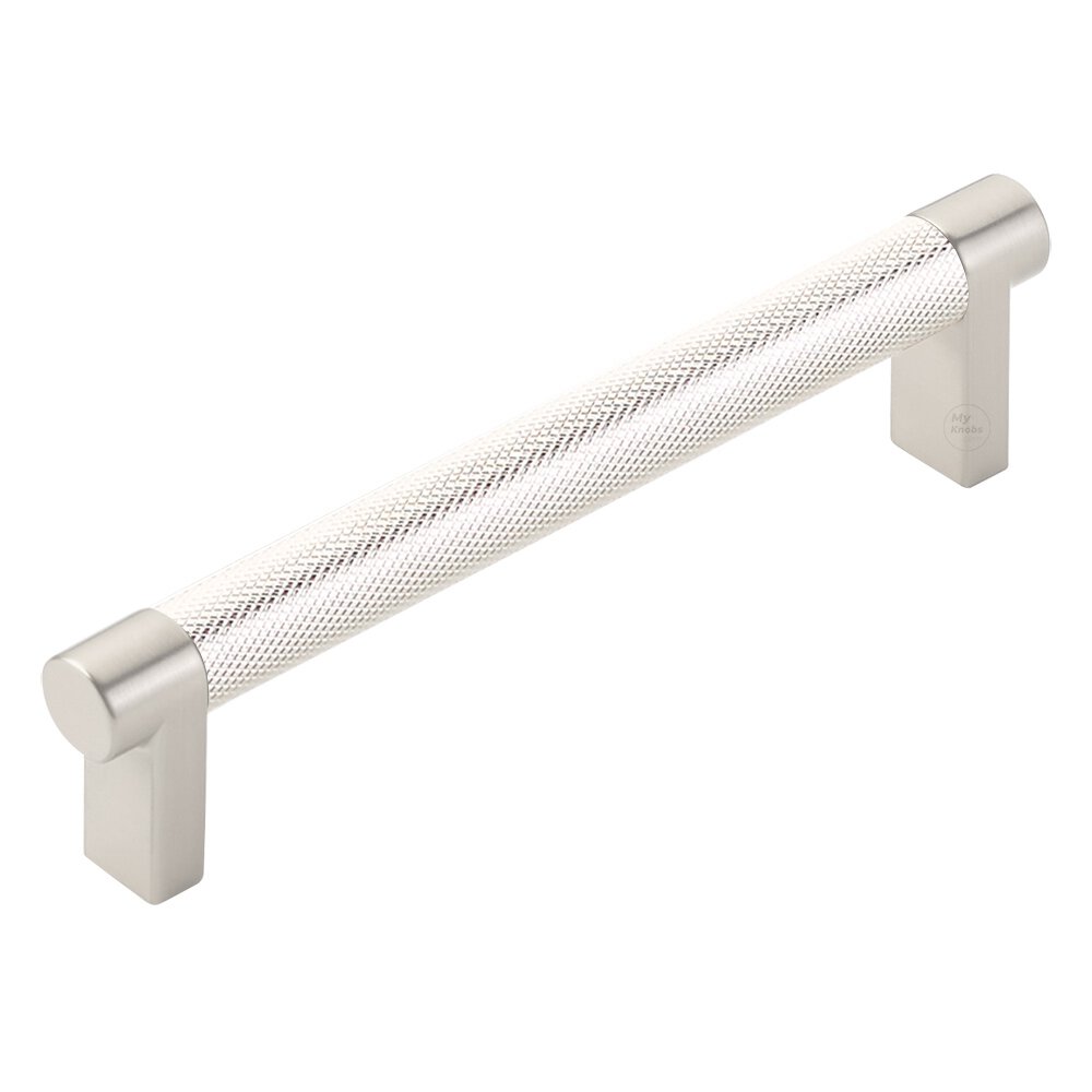 5" Centers Rectangular Stem in Satin Nickel And Knurled Bar in Polished Nickel