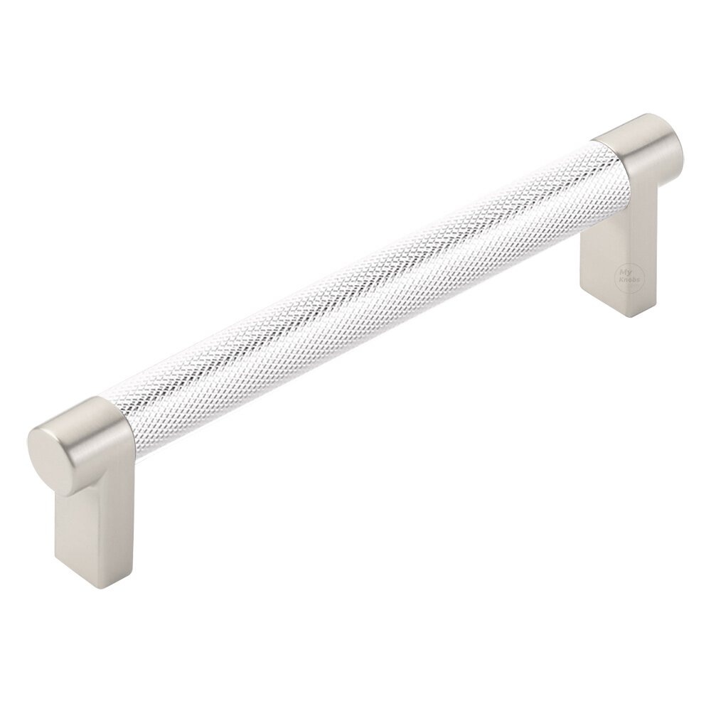 5" Centers Rectangular Stem in Satin Nickel And Knurled Bar in Polished Chrome