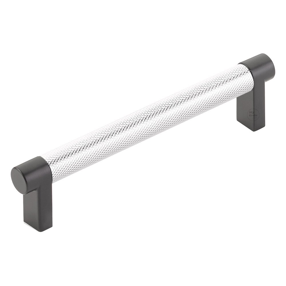 5" Centers Rectangular Stem in Flat Black And Knurled Bar in Polished Chrome