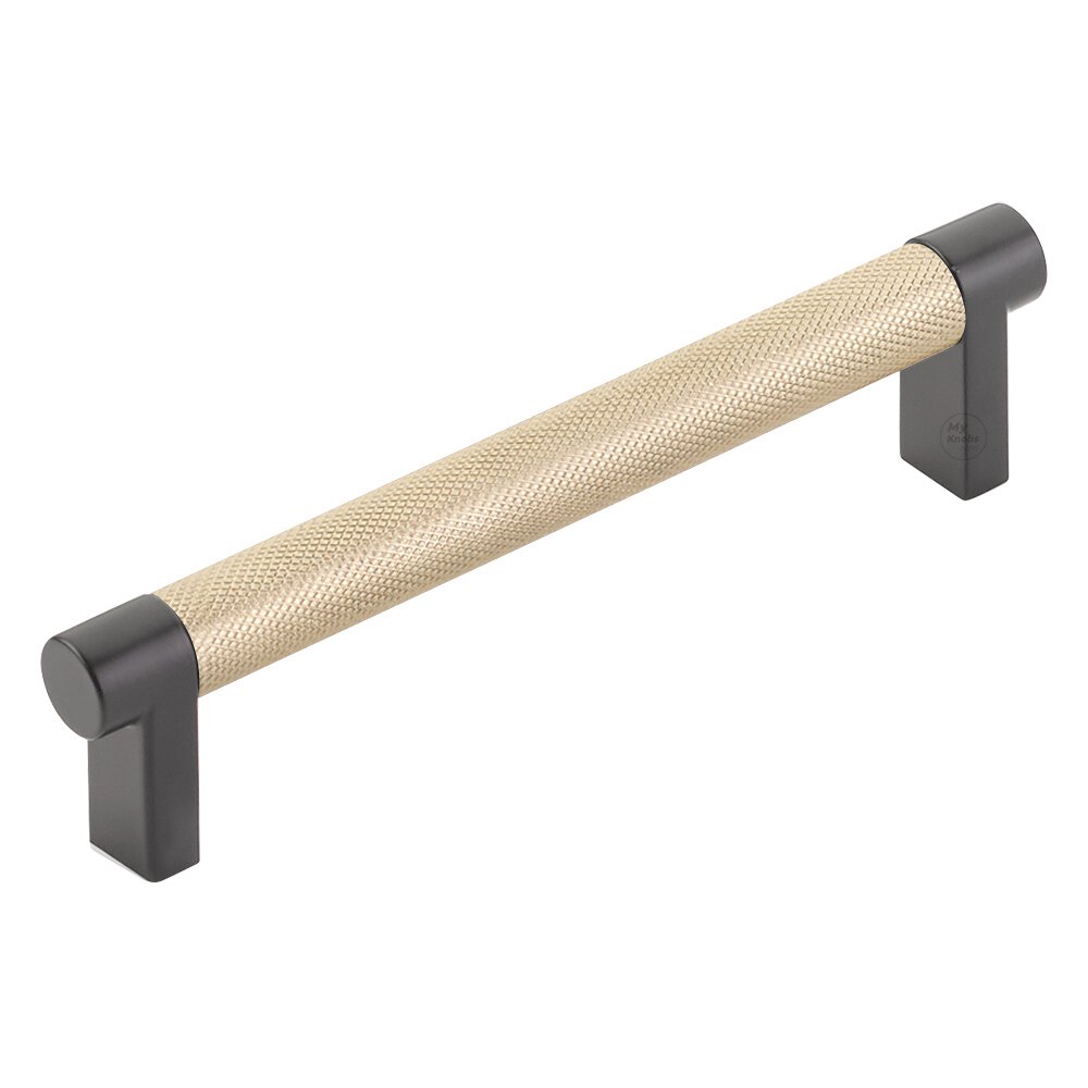 5" Centers Rectangular Stem in Flat Black And Knurled Bar in Satin Brass