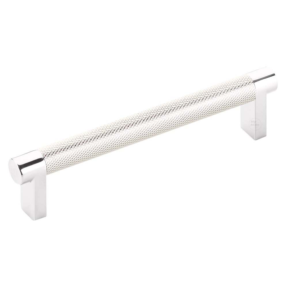 5" Centers Rectangular Stem in Polished Chrome And Knurled Bar in Polished Nickel