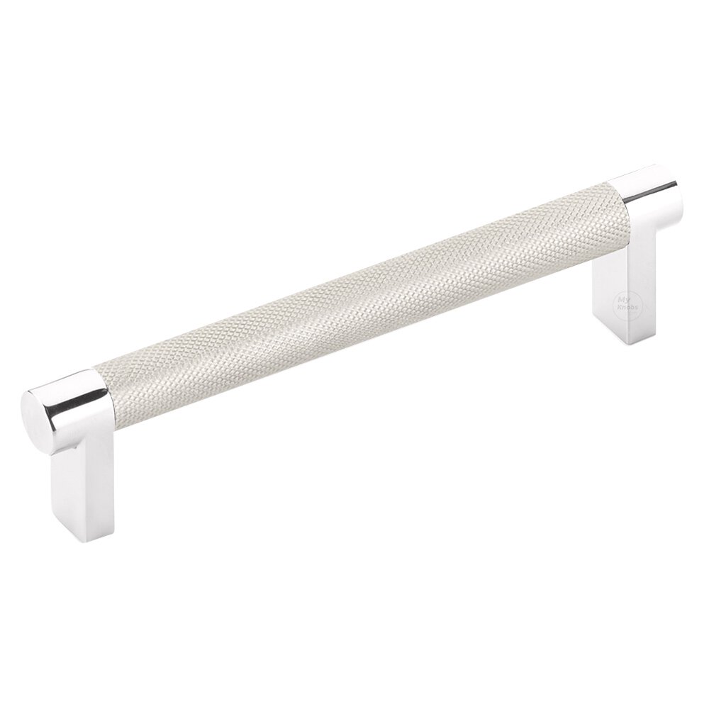 5" Centers Rectangular Stem in Polished Chrome And Knurled Bar in Satin Nickel