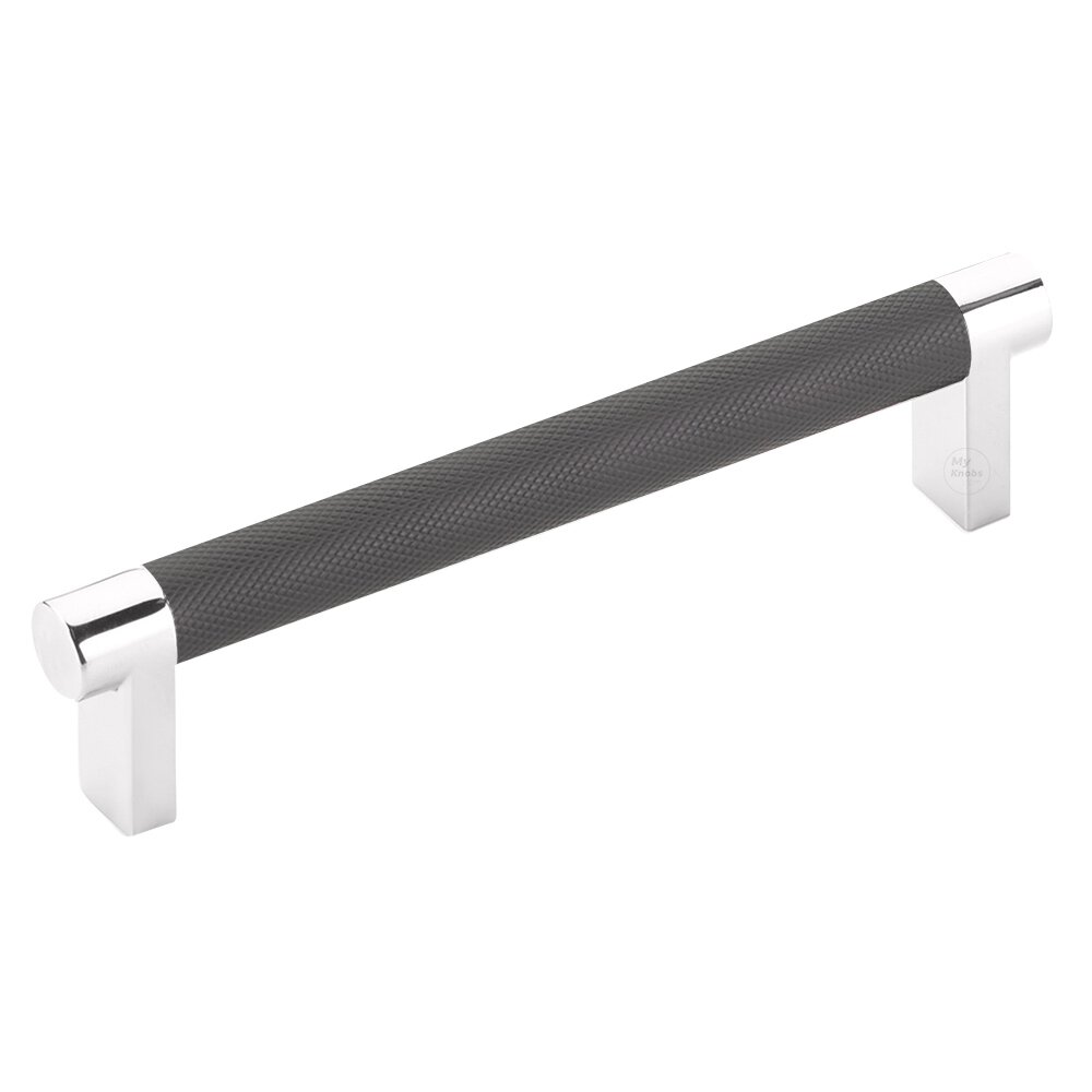 5" Centers Rectangular Stem in Polished Chrome And Knurled Bar in Flat Black