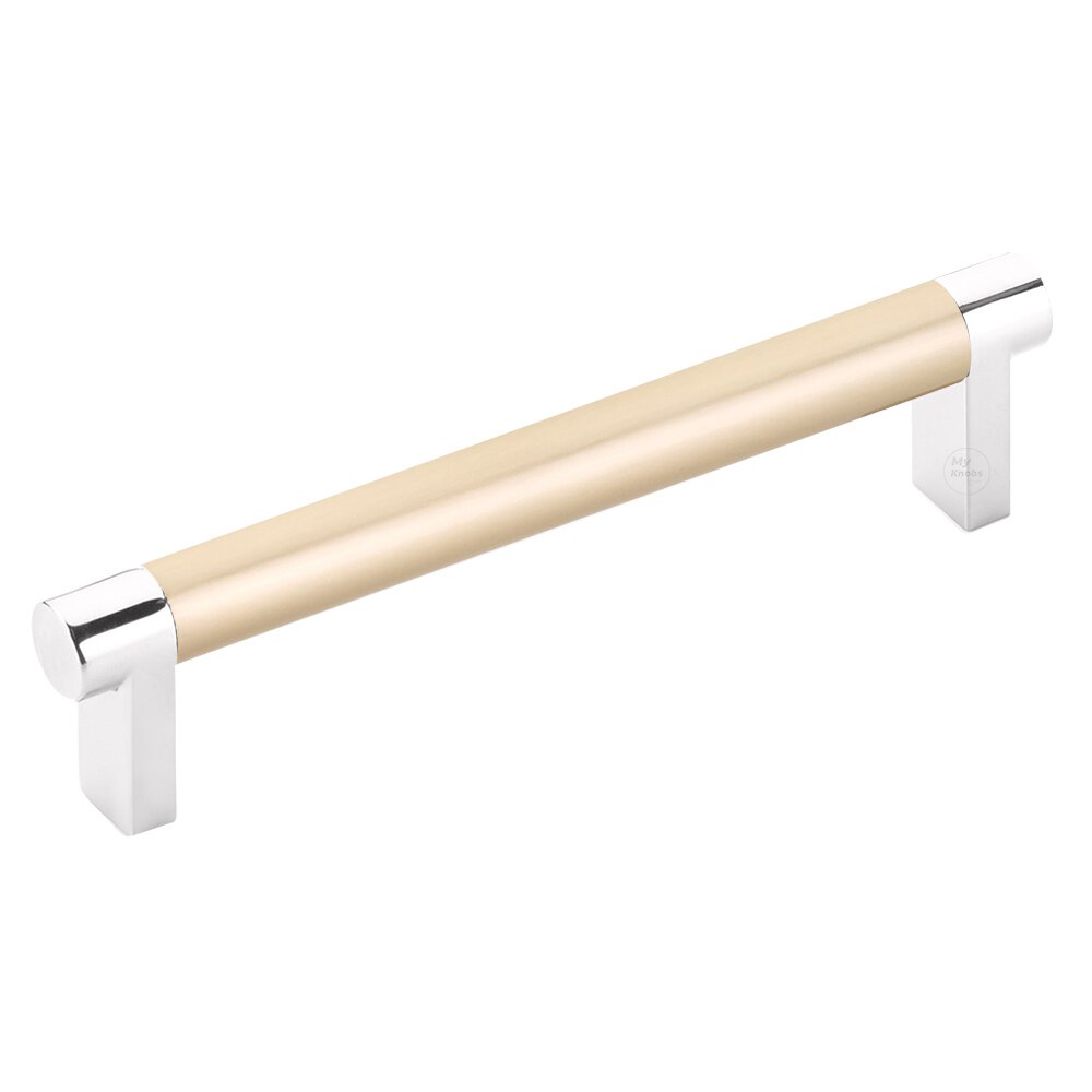 5" Centers Rectangular Stem in Polished Chrome And Smooth Bar in Satin Brass