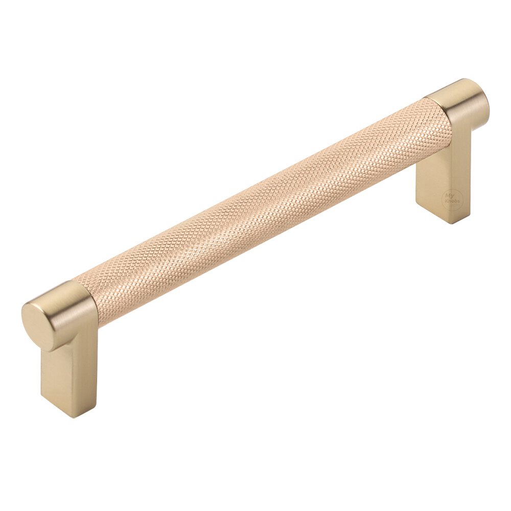 5" Centers Rectangular Stem in Satin Brass And Knurled Bar in Satin Copper