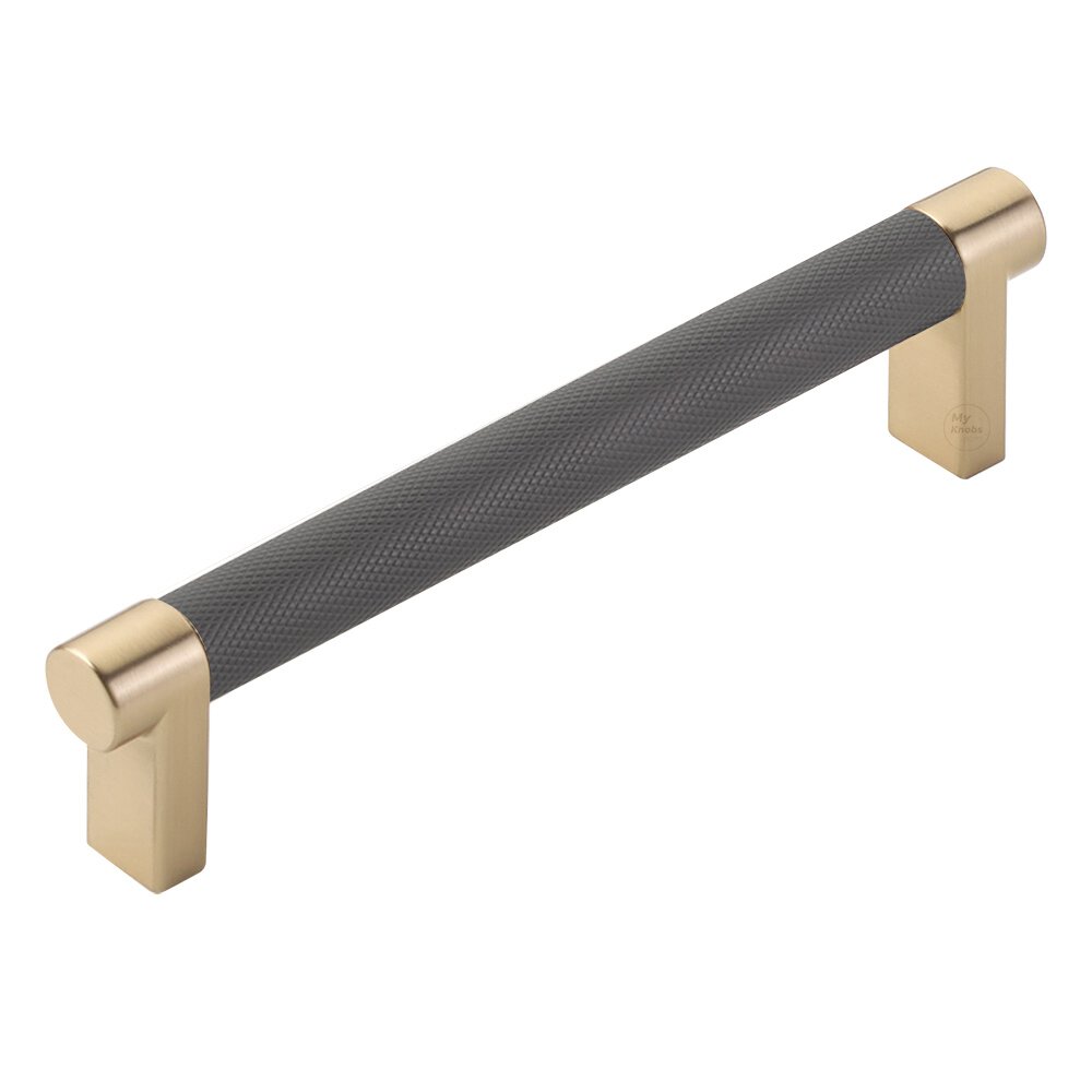 5" Centers Rectangular Stem in Satin Brass And Knurled Bar in Flat Black