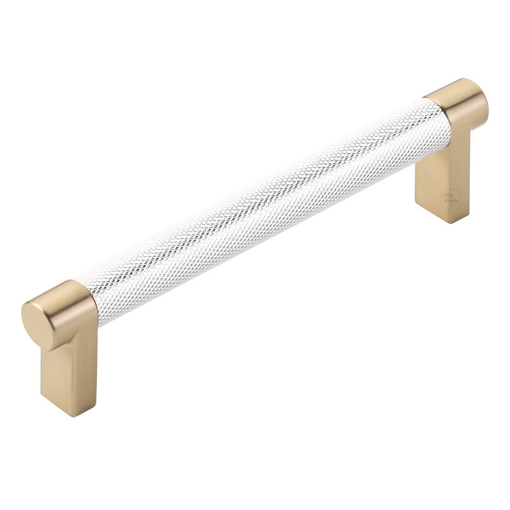 5" Centers Rectangular Stem in Satin Brass And Knurled Bar in Polished Chrome