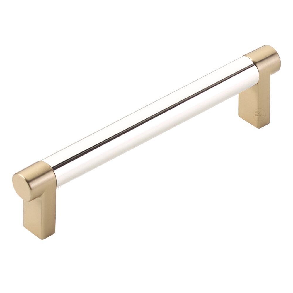 5" Centers Rectangular Stem in Satin Brass And Smooth Bar in Polished Nickel