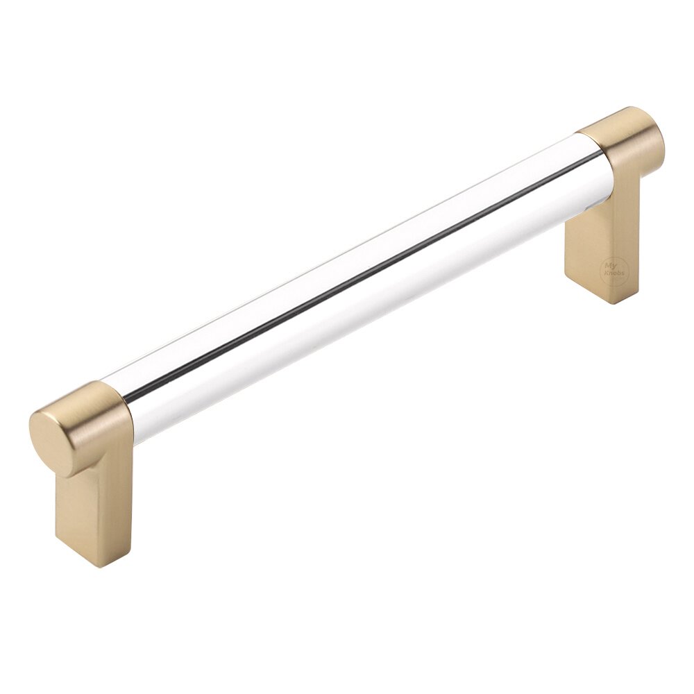 5" Centers Rectangular Stem in Satin Brass And Smooth Bar in Polished Chrome