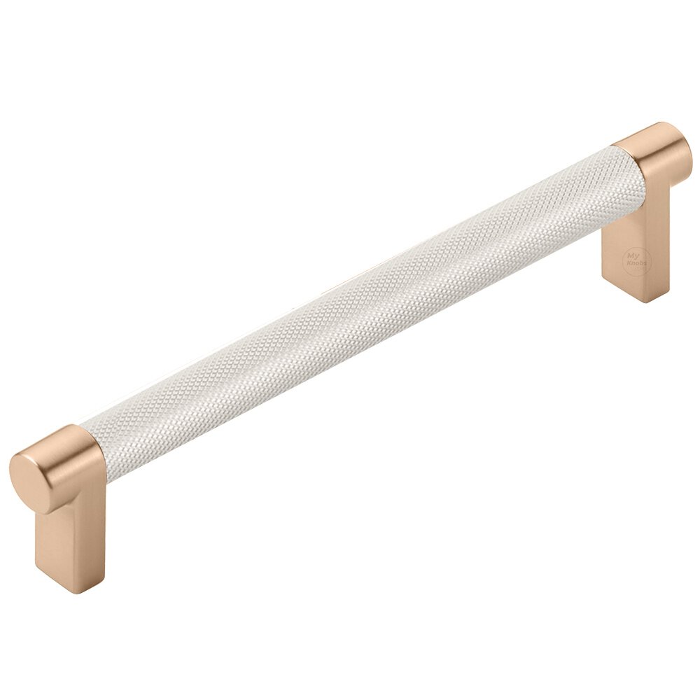 6" Centers Rectangular Stem in Satin Copper And Knurled Bar in Satin Nickel