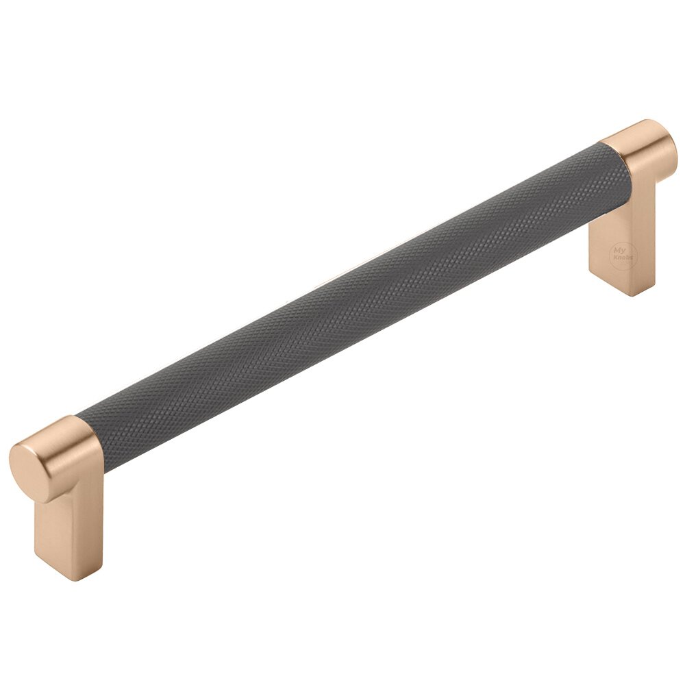 6" Centers Rectangular Stem in Satin Copper And Knurled Bar in Flat Black