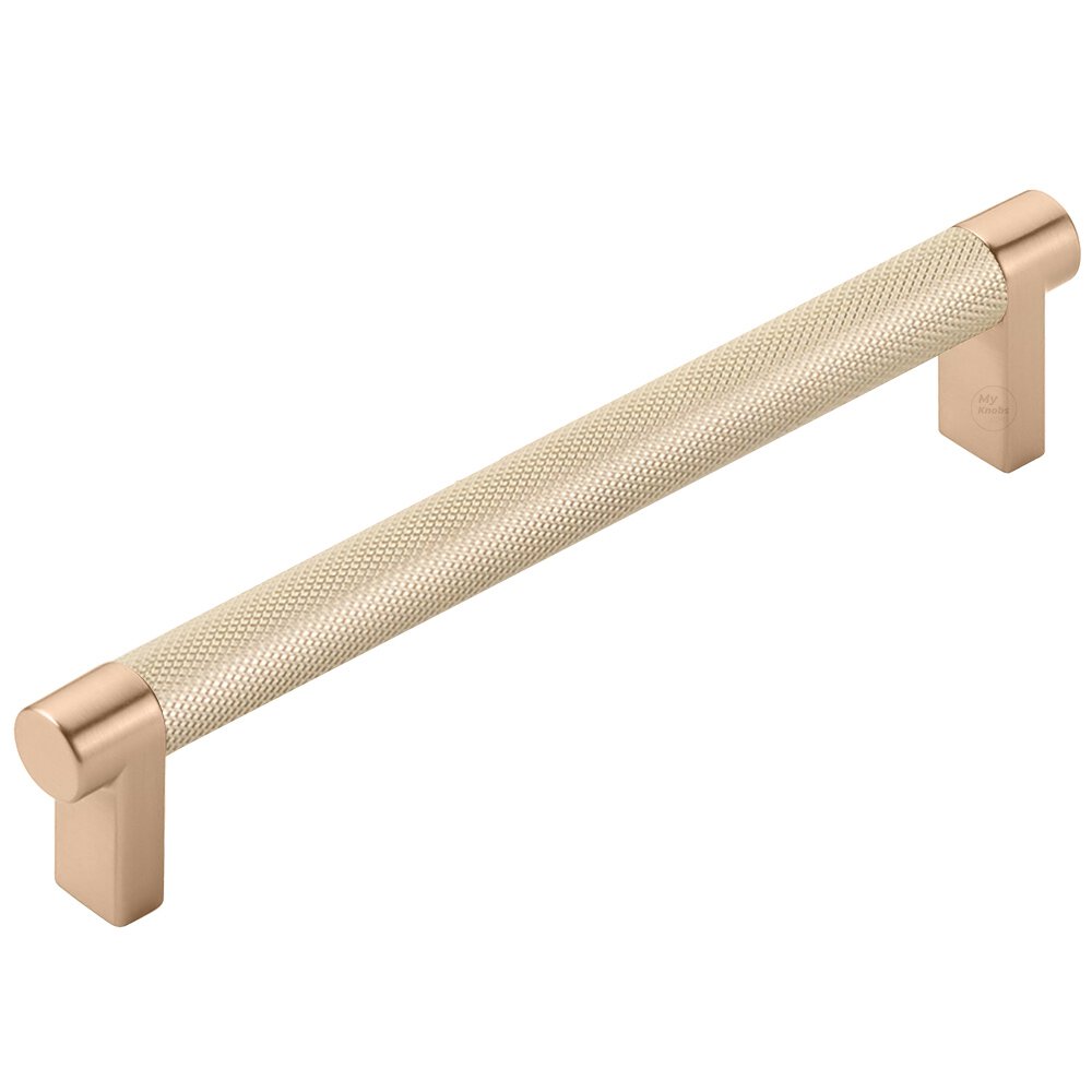 6" Centers Rectangular Stem in Satin Copper And Knurled Bar in Satin Brass