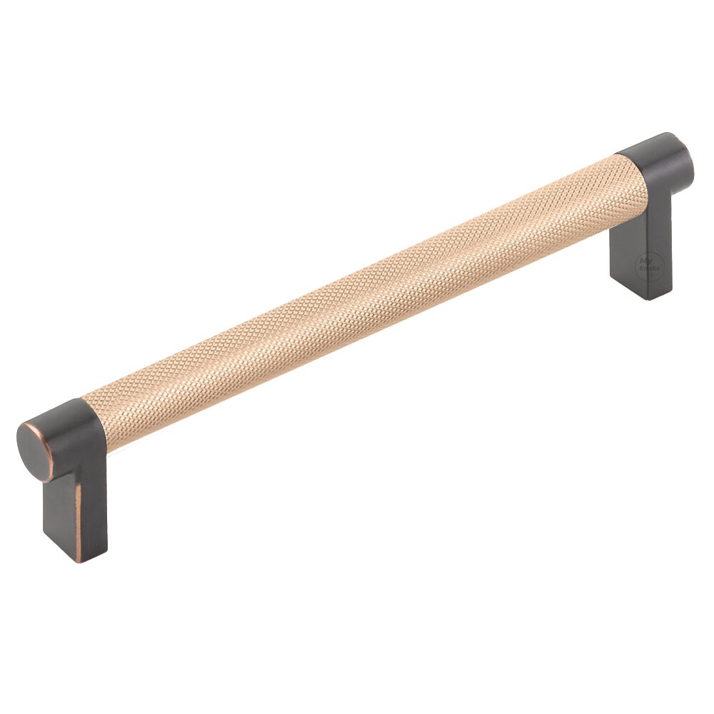 6" Centers Rectangular Stem in Oil Rubbed Bronze And Knurled Bar in Satin Copper