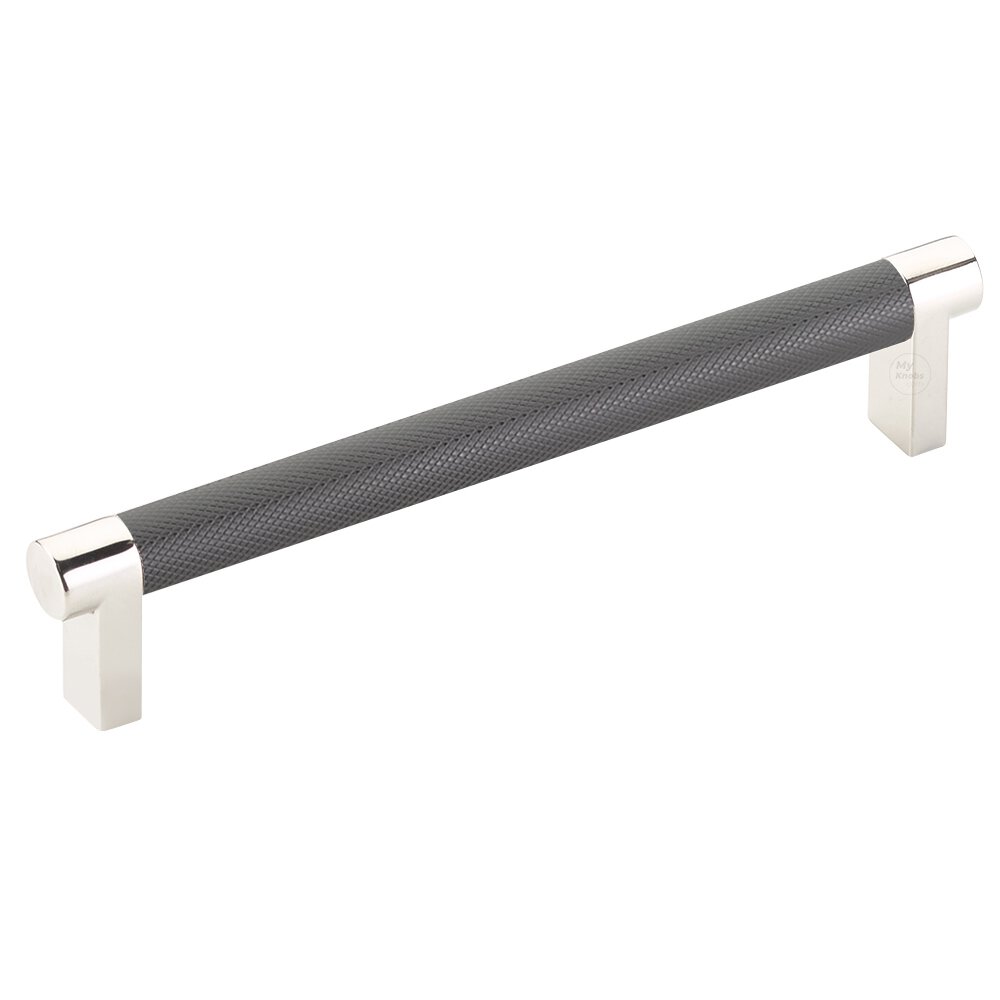6" Centers Rectangular Stem in Polished Nickel And Knurled Bar in Oil Rubbed Bronze