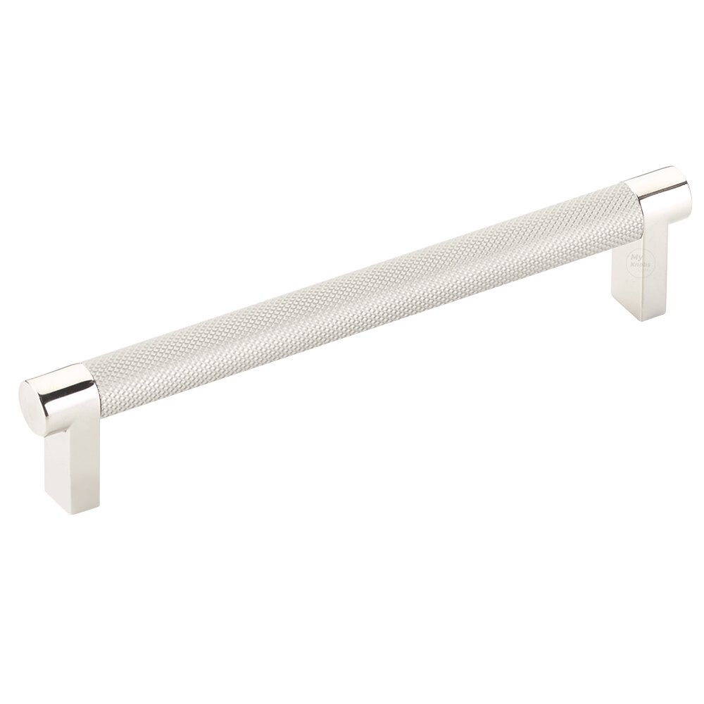 6" Centers Rectangular Stem in Polished Nickel And Knurled Bar in Satin Nickel