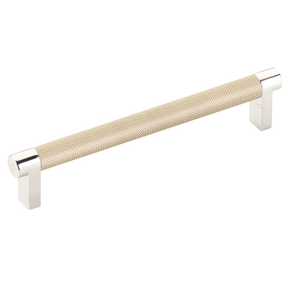 6" Centers Rectangular Stem in Polished Nickel And Knurled Bar in Satin Brass