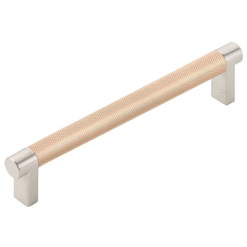 6" Centers Rectangular Stem in Satin Nickel And Knurled Bar in Satin Copper