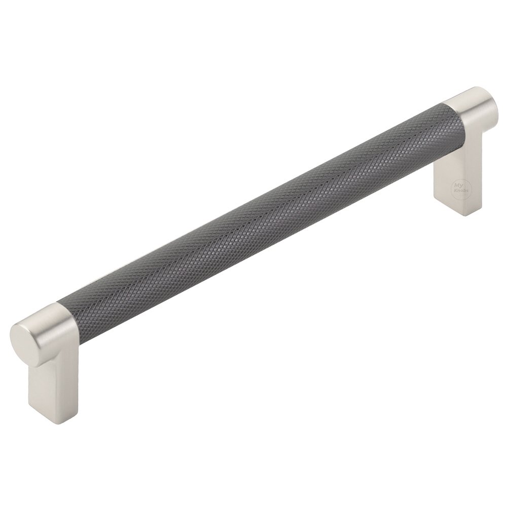 6" Centers Rectangular Stem in Satin Nickel And Knurled Bar in Oil Rubbed Bronze