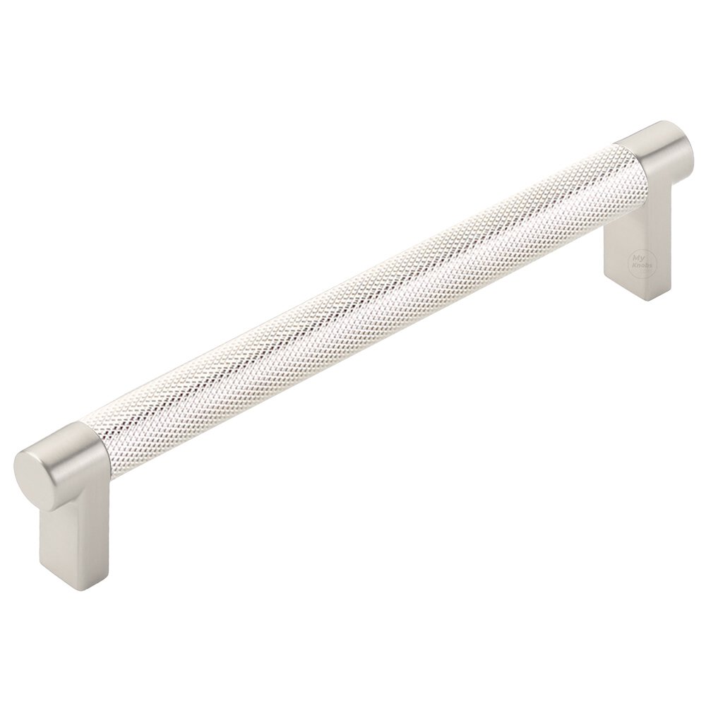 6" Centers Rectangular Stem in Satin Nickel And Knurled Bar in Polished Nickel