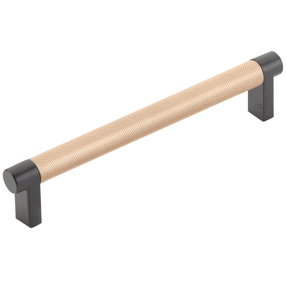 6" Centers Rectangular Stem in Flat Black And Knurled Bar in Satin Copper