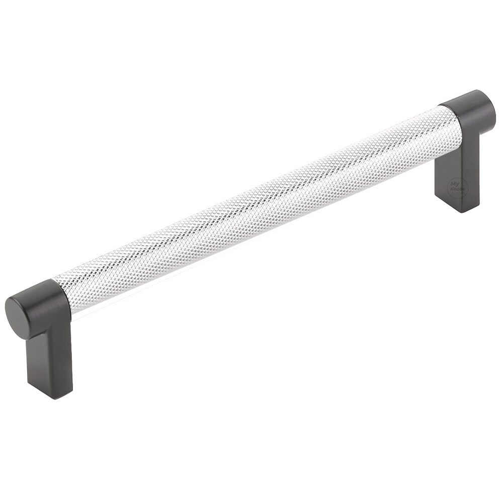6" Centers Rectangular Stem in Flat Black And Knurled Bar in Polished Chrome