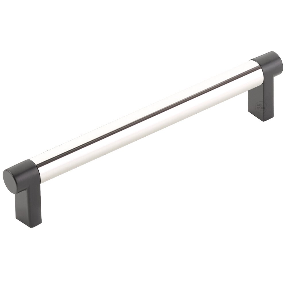 6" Centers Rectangular Stem in Flat Black And Smooth Bar in Polished Nickel