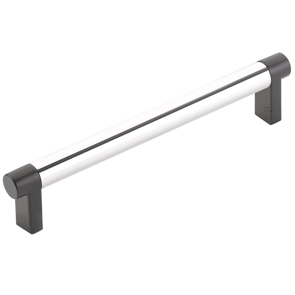 6" Centers Rectangular Stem in Flat Black And Smooth Bar in Polished Chrome