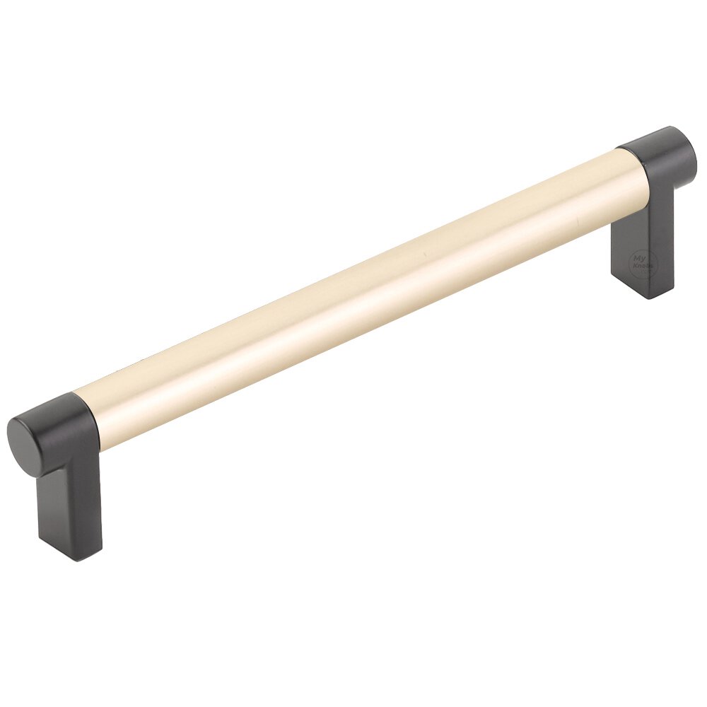 6" Centers Rectangular Stem in Flat Black And Smooth Bar in Satin Brass