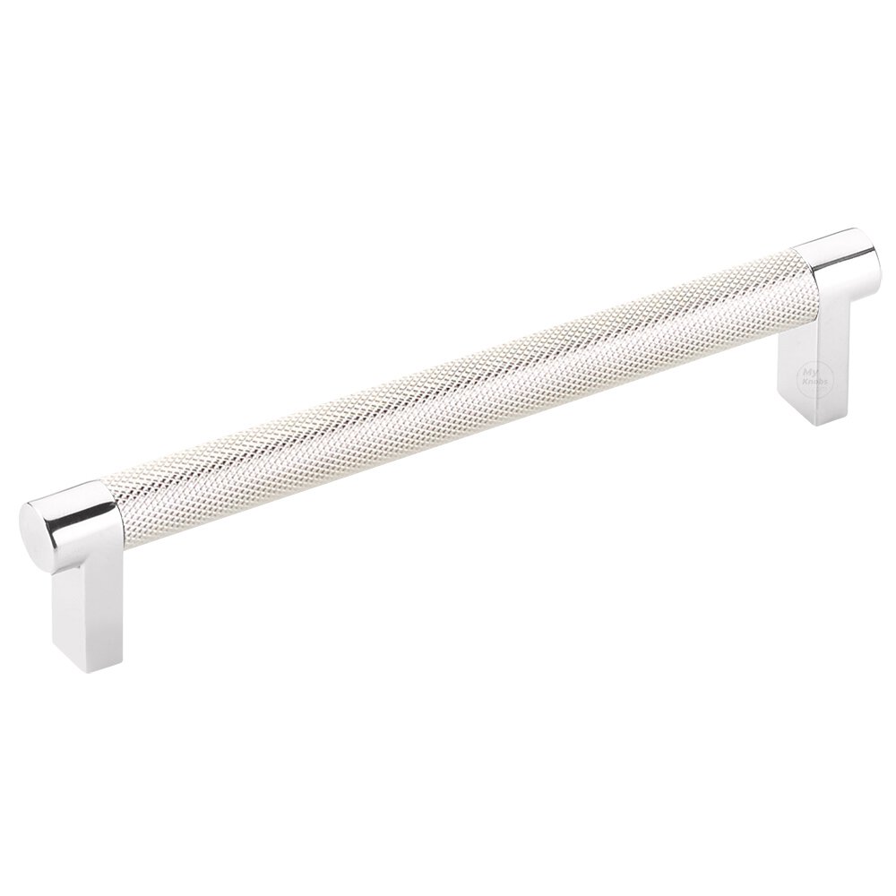 6" Centers Rectangular Stem in Polished Chrome And Knurled Bar in Polished Nickel