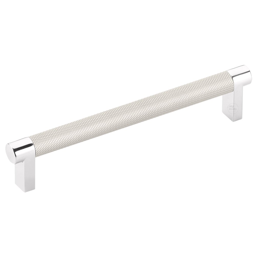 6" Centers Rectangular Stem in Polished Chrome And Knurled Bar in Satin Nickel