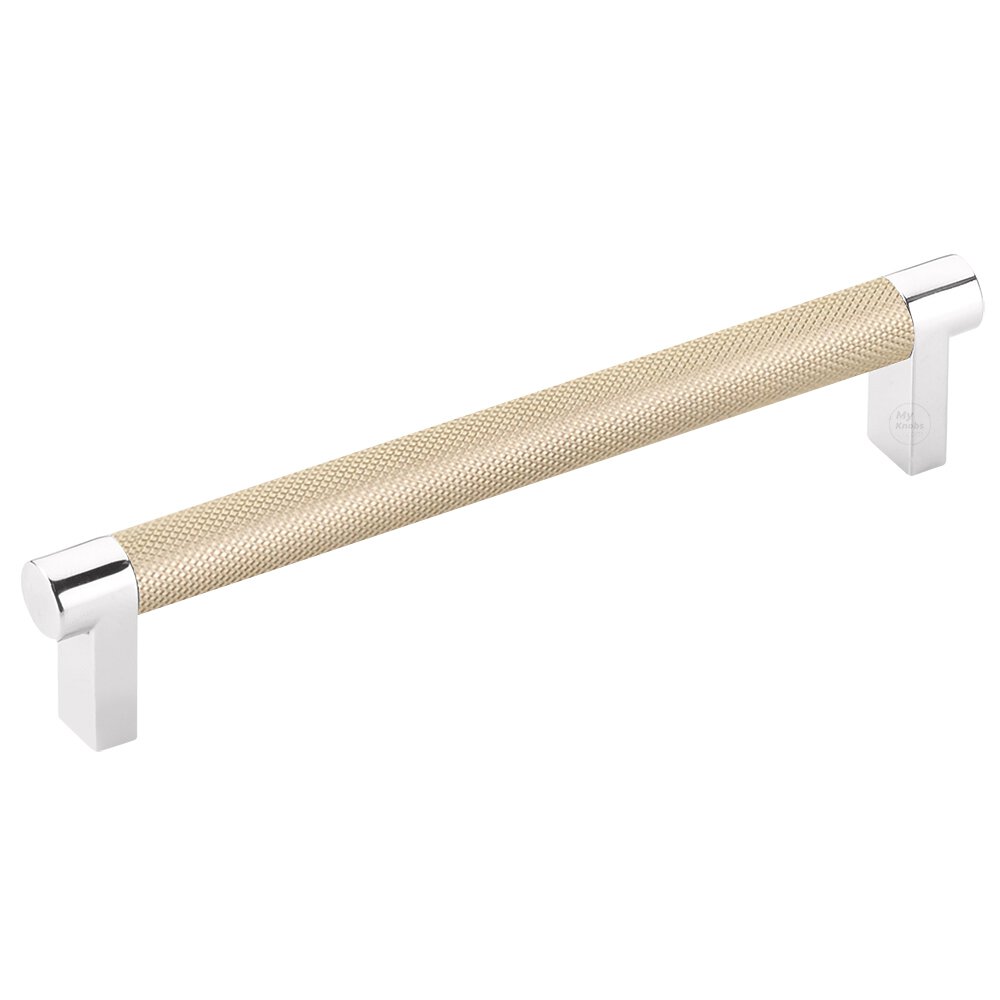 6" Centers Rectangular Stem in Polished Chrome And Knurled Bar in Satin Brass