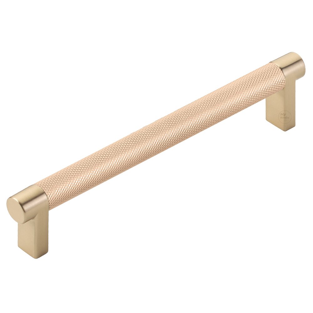 6" Centers Rectangular Stem in Satin Brass And Knurled Bar in Satin Copper