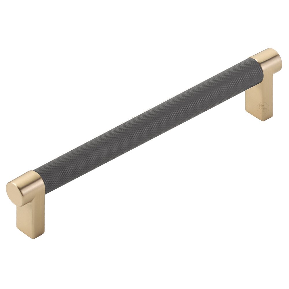 6" Centers Rectangular Stem in Satin Brass And Knurled Bar in Flat Black