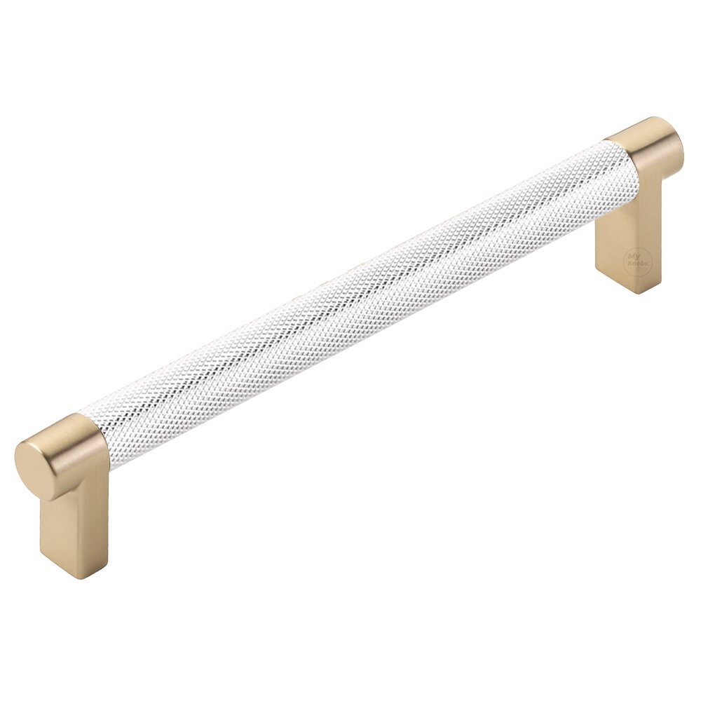 6" Centers Rectangular Stem in Satin Brass And Knurled Bar in Polished Chrome