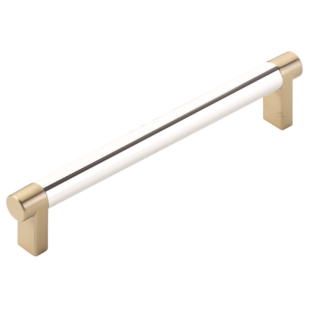 6" Centers Rectangular Stem in Satin Brass And Smooth Bar in Polished Nickel
