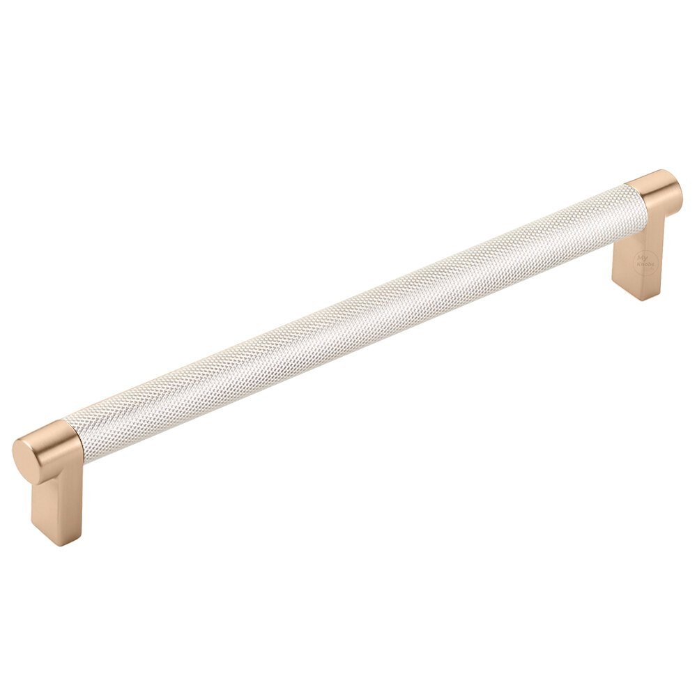 8" Centers Rectangular Stem in Satin Copper And Knurled Bar in Polished Nickel