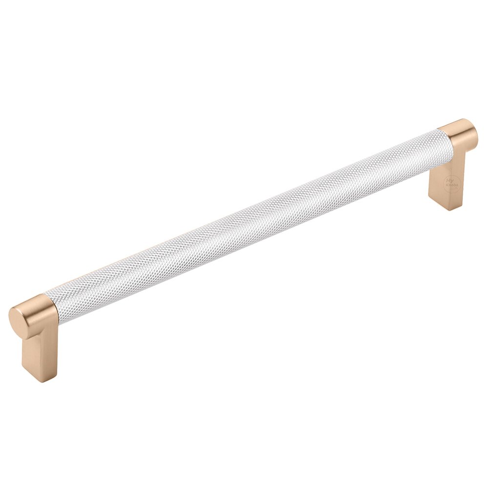 8" Centers Rectangular Stem in Satin Copper And Knurled Bar in Polished Chrome