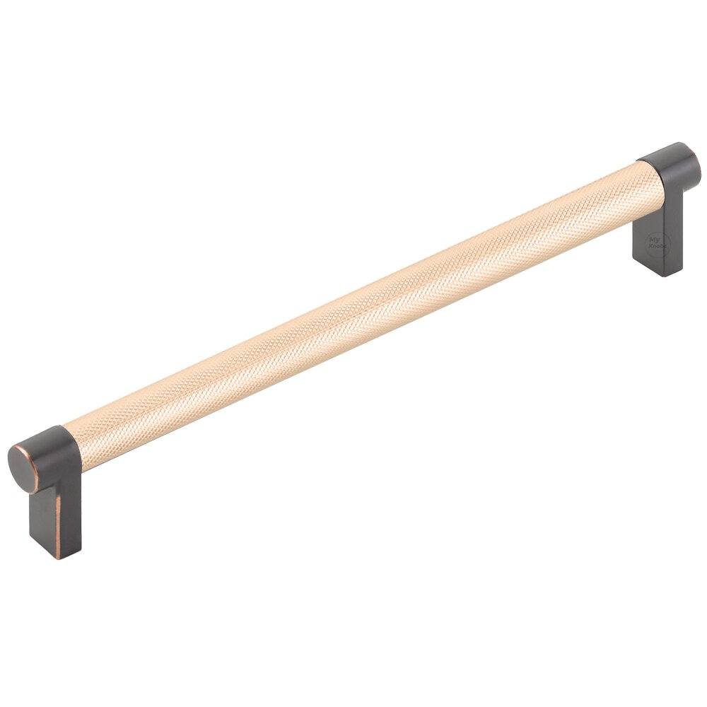 8" Centers Rectangular Stem in Oil Rubbed Bronze And Knurled Bar in Satin Copper