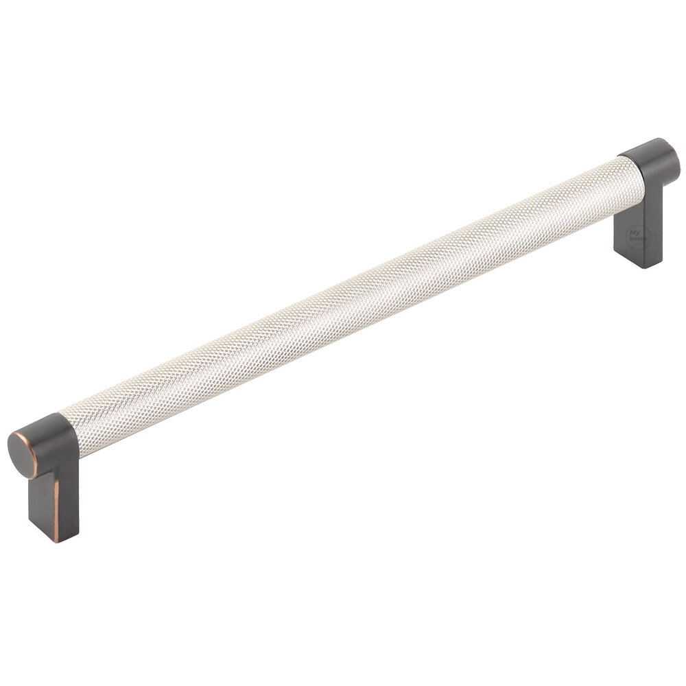 8" Centers Rectangular Stem in Oil Rubbed Bronze And Knurled Bar in Polished Nickel