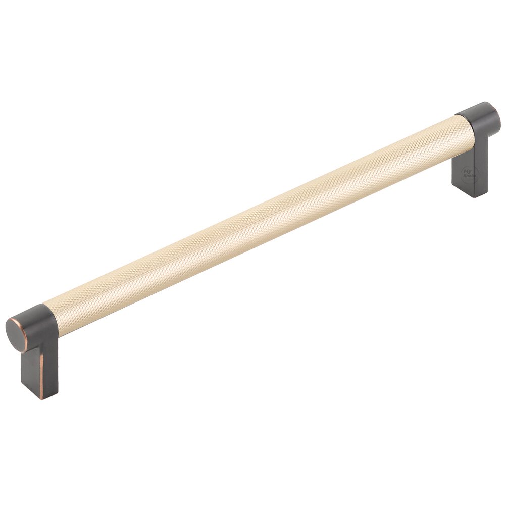 8" Centers Rectangular Stem in Oil Rubbed Bronze And Knurled Bar in Satin Brass