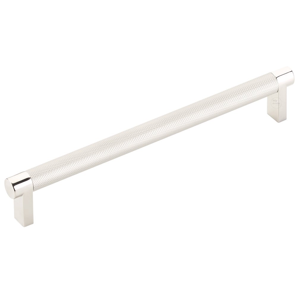 8" Centers Rectangular Stem in Polished Nickel And Knurled Bar in Satin Nickel